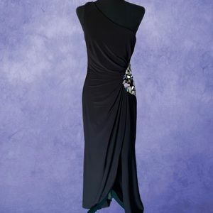 Black One Shoulder Slit Formal Dress
